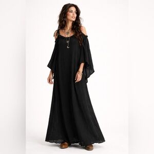 Oh My Gauze Cold Shoulder Maxi Dress – Size Medium Black Cotton